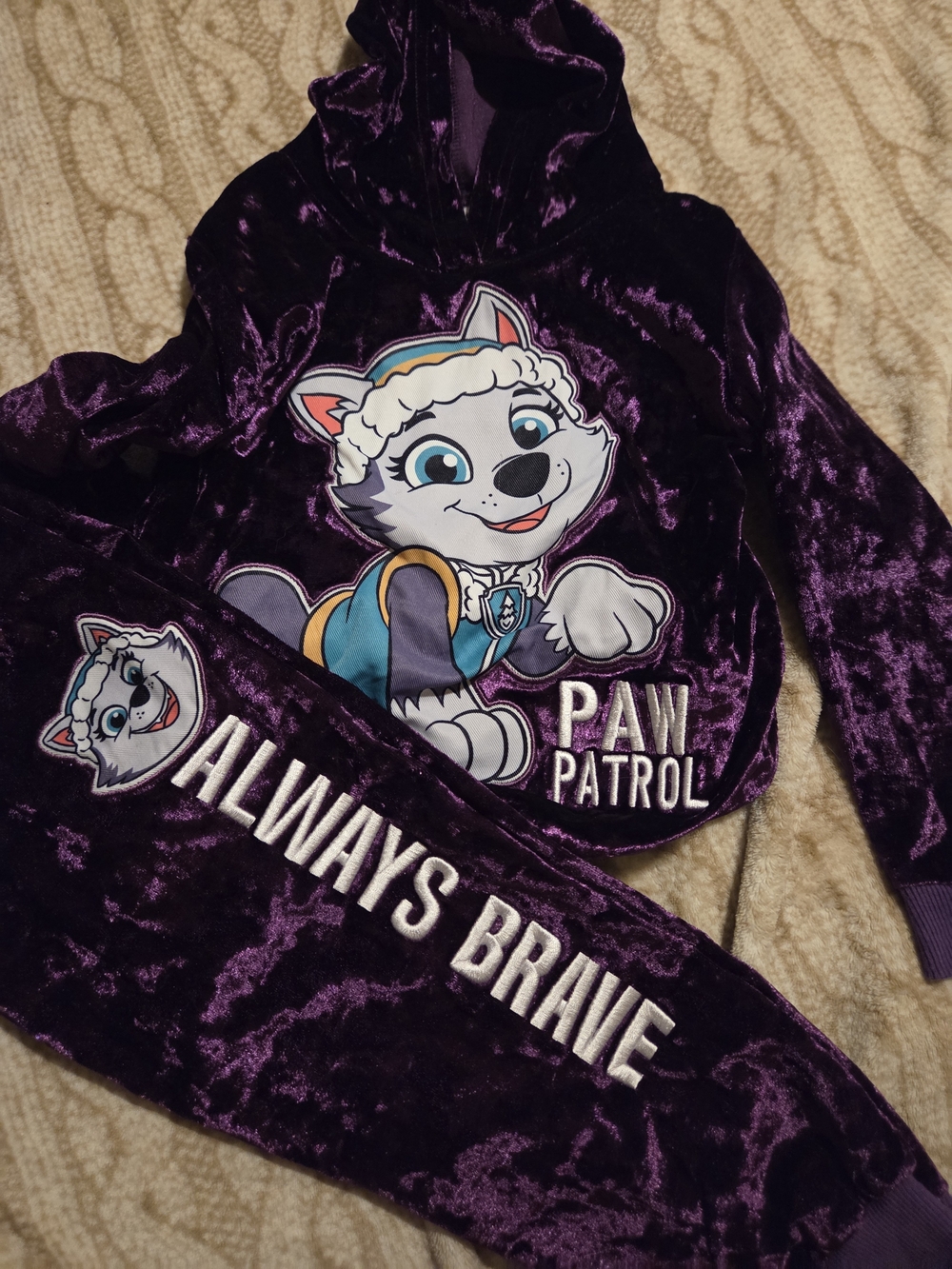 PAW Patrol Girls Velvet Hoodie & Joggers Set - Purple